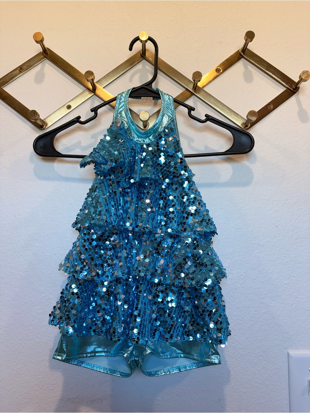 Kids Sparkle Sequin Teal Dance Costume